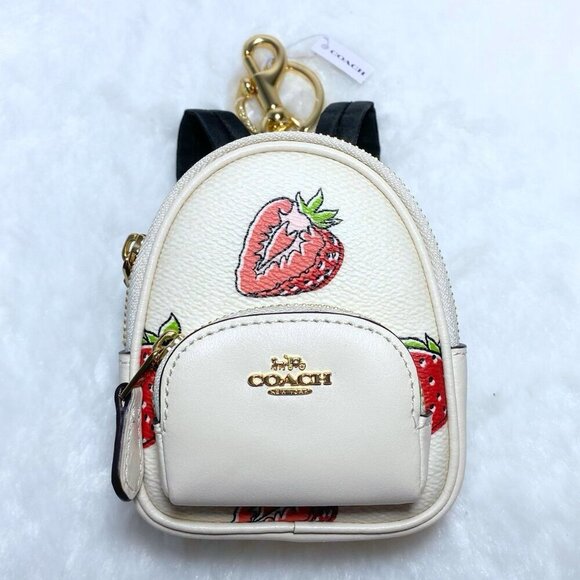 Coach Strawberry Print Mini Backpack Bag Keychain Coin Purse Charm NWT - Picture 5 of 10